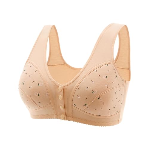 Daisy Bras for Older Women Front Closure Convenient Everyday Bras Mid Buttons Comfortable No Underwire Gathering Bras