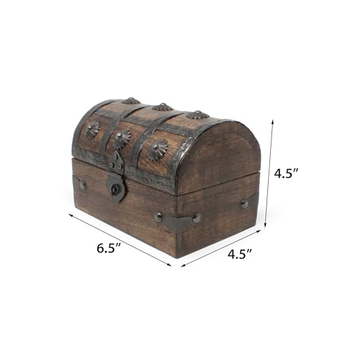 Nautical Cove Treasure Chest Keepsake and Decorative Wood Box (Medium 6.5x4.5x4.5) - Storage Box, Wooden Box with Hinged L...
