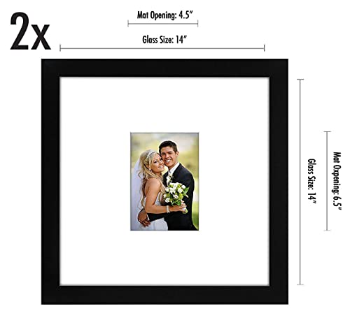 Americanflat 14x14 Wedding Signature Frame - Set of 2 - Use as 5x7 Frame with Mat or Display 14x14 Photos Without Mat - Si...