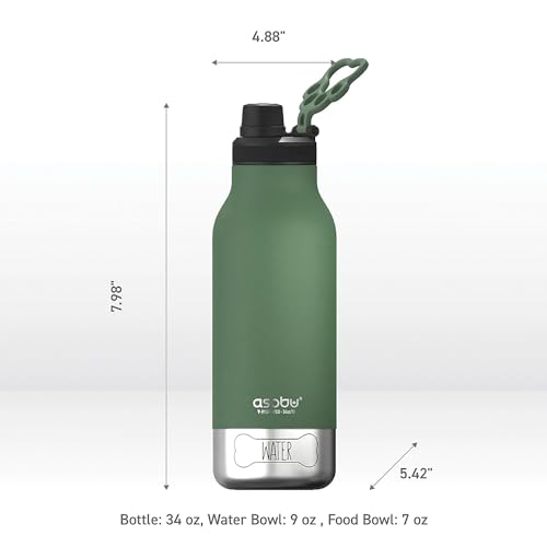 Asobu Dog Barky Bottle – Insulated Stainless Steel Water Bottle with 2 Removable Dog Bowls for Food, Treats & Water – Pet-...