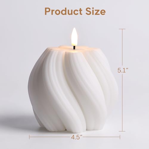 Girimax White Swirl Flameless Candles with Remote, Aesthetic Twirl LED Pillar Candle Housewarming Gift Home Shelf Decor 1 ...