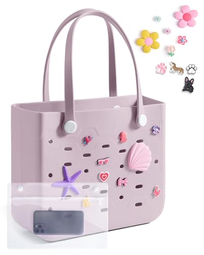 BAGSMART Beach Bag for Women, Water-resistant Rubber Tote Bag, Sandproof Vacation Essentials for Summer Swim Cruise Pool