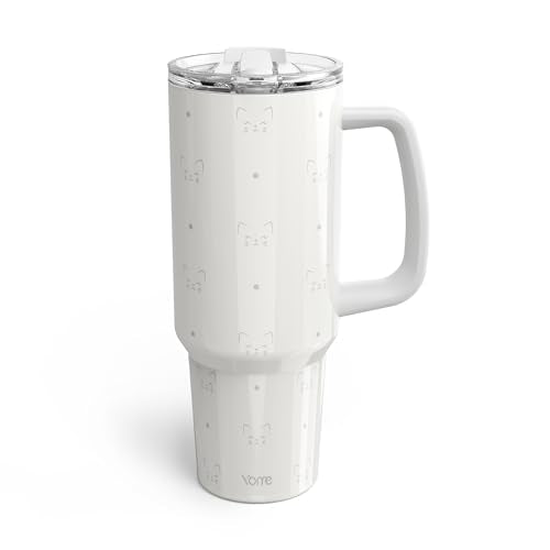 YOME 40 oz Cat Gray Tumbler with Handle and Flip Straw for Women | Stainless Steel Insulated Water Bottle | Keeps Drinks C...