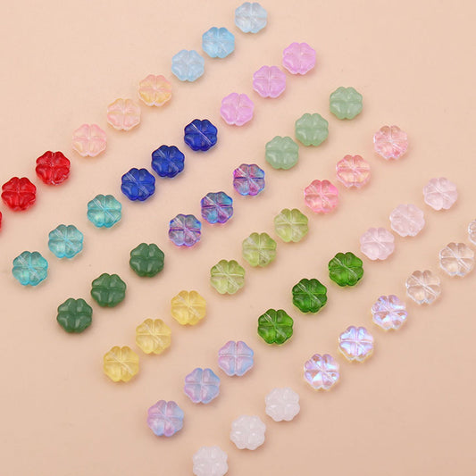 Colored Glaze Plating Color Lucky Four-leaf Clover Straight Hole DIY Ornament Accessories Beads