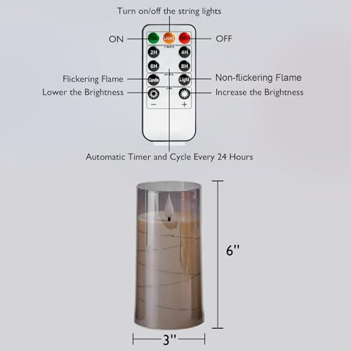 Homemory Flameless Candles with Embedded Star String Fairy Lights, Battery Operated Candles, LED Candle, Fake Candles with...