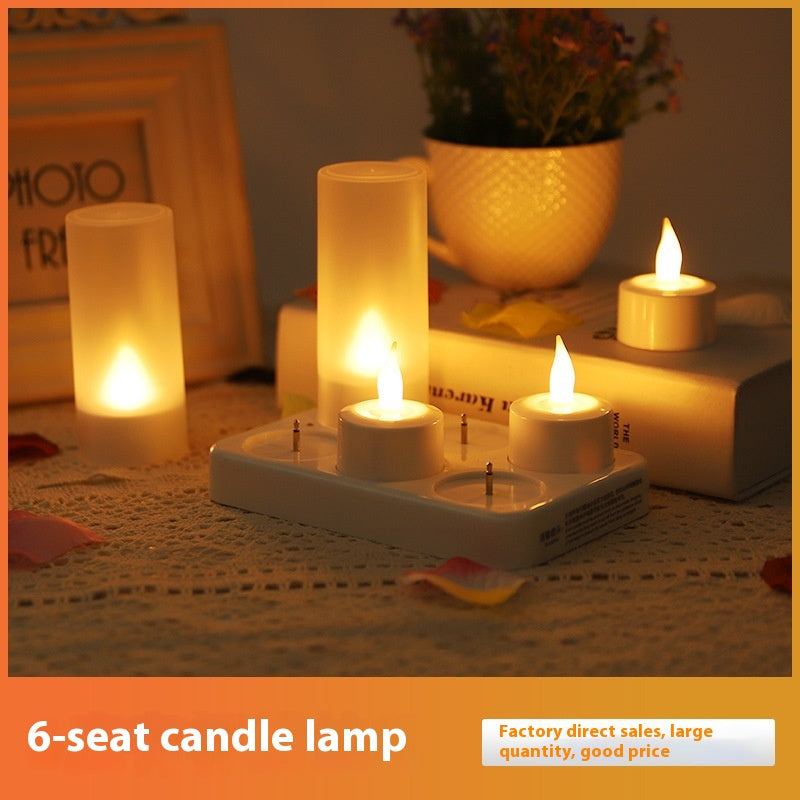 6-seat White Shell Led Charging Electric Candle Lamp Christmas Party Home Decoration Wedding Night Light Multicolor