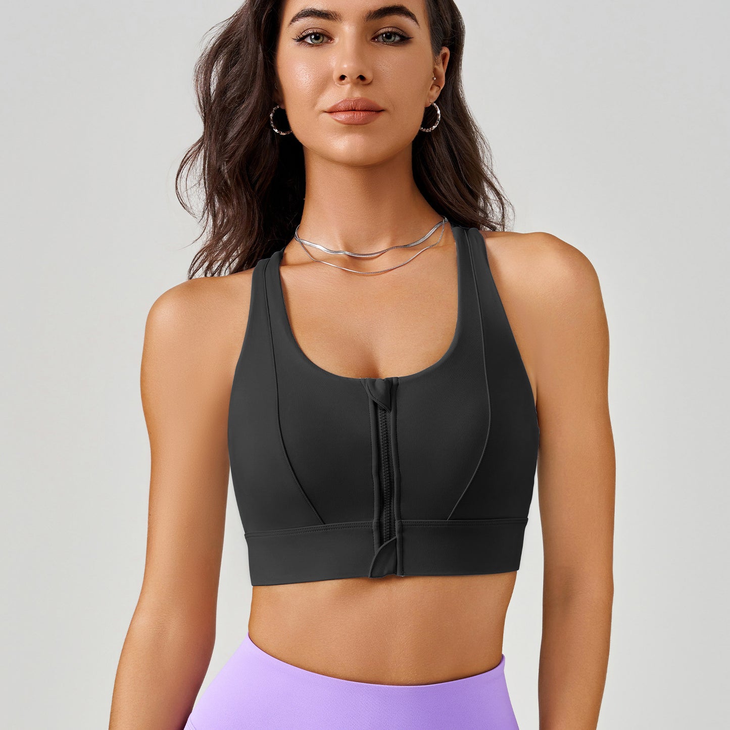 New Spring & Summer Front Zipper Yoga Bra, Back Support High Impact Shockproof Running Vest, Integrated Sports Yoga Top