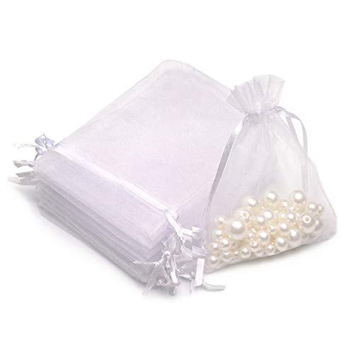 Akstore 50PCS Premium Sheer Organza Gift Bags, 3X4 inch (usable size: 3 x 2.9 inches) Elegant Jewelry Pouches (White)
