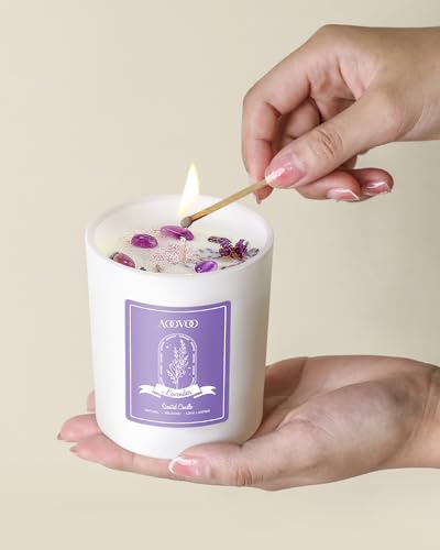 AOOVOO Lavender Scented Candles for Women - Aromatherapy Candle with Crystals Inside, 10oz Soy Candles for Home Scented, B...