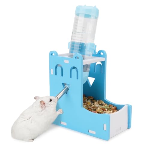 2 in 1 Hamster Hanging Water Bottle Pet Auto Dispenser with Base for Hamster Mice Gerbil Hedgehog (Smile Blue)
