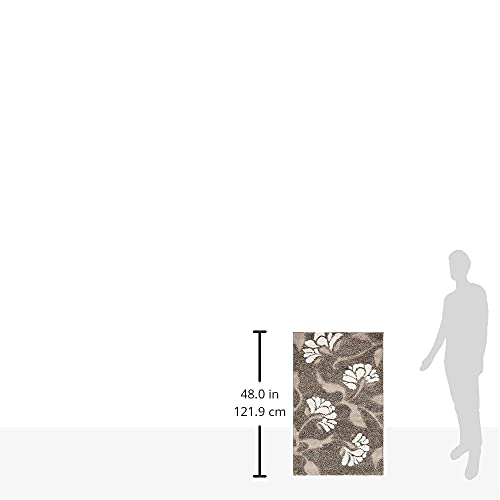 SAFAVIEH Florida Shag Collection Accent Rug - 2'3" x 4', Smoke & Beige, Floral Design, Non-Shedding & Easy Care, 1.2-inch ...
