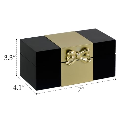 Synovana Wooden Keepsake Box - Black & Gold Boxes with Bow Accent, Decorative Storage Gift Box for Jewelry Love Letters Ph...