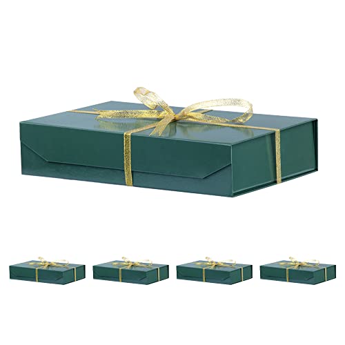 PACKGILO 5 Pack Green Gift Boxes with Lids - Small 12 x 8 x 2.7 Inches Clothes Gift Boxes for Presents and Shirts - Magnet...
