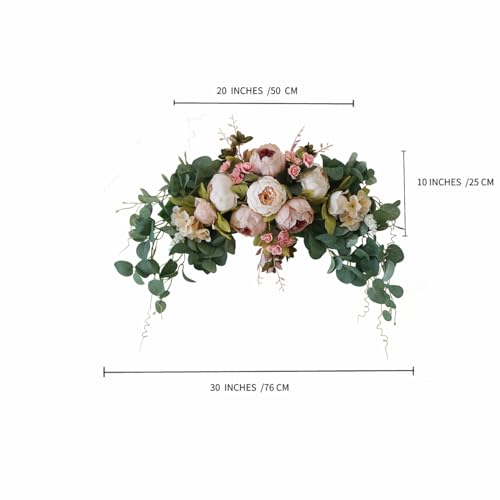 H&S BRIDAL Wedding Arch Flowers, 30 Inch Rustic Artificial Floral Swag for Door Lintel, Green Leaves Rose Peony Sunflowers...