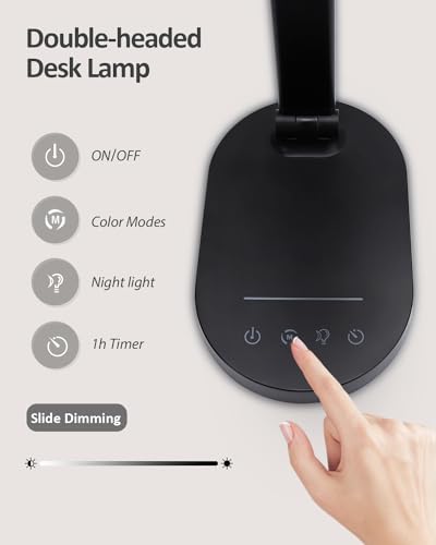 LED Desk Lamps for Home Office, 14W Bright Double Swing Arm LED Desk Lamp with USB Charging Port, Eye-Caring Task Lamp, De...
