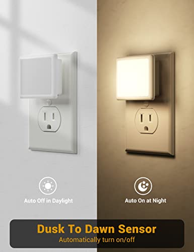 JandCase Night Lights Plug into Wall 2 Pack, Plug in Night Light with Dusk-to-Dawn Light Sensor, 3000K Soft White 0.3W, LE...