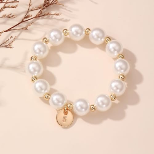 GINAZL Flower Girl Proposal Gifts, Initial A-Z Bracelet Initial Pearl Bracelets Will You Be My Flower Girl Gift