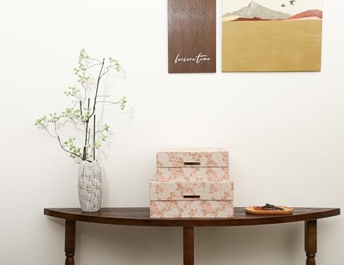 MIZFRUZZY 2-Piece Decorative Keepsake Storage Boxes with Lids, Soft Blush & Warm Neutral Floral, Cardboard Memory Boxes wi...