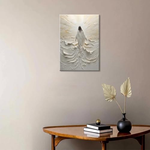 Abstract Jesus Walking on Water Canvas Wall Art Christian Spiritual Wall Decor Pictures Divine Light Modern Religious Post...
