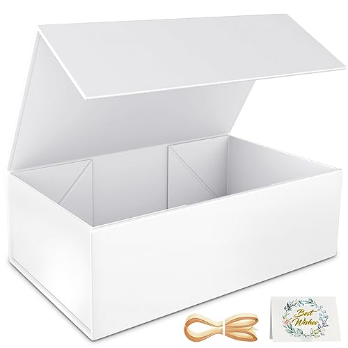 RYDDOY White Gift Box, 9.5x6x3'' Gift boxes for Presents with Lids Magnetic Closure Rectangle Collapsible for Bridesmaid P...