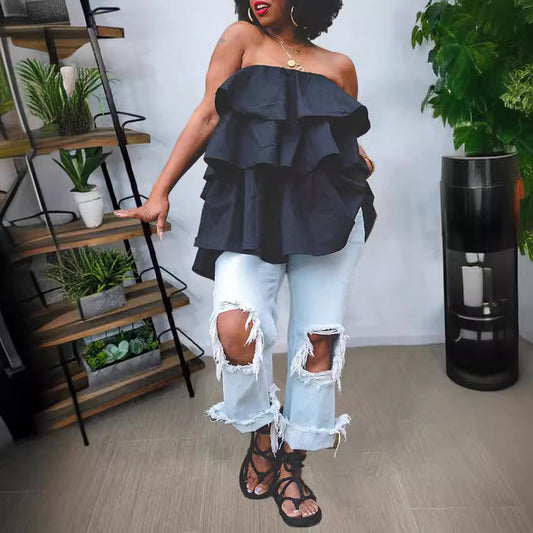 Womens Fashion Multi-layer Spliced And Overlaid Tube Top