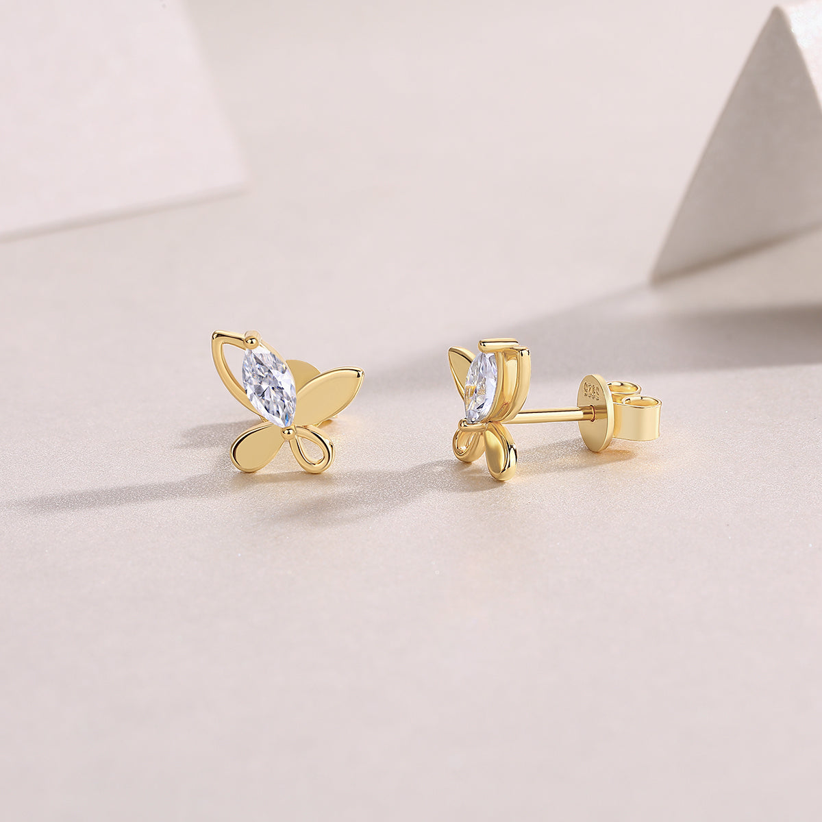 S925 Sterling Silver Gold Plated Butterfly Stud Earrings, D-VVS1 Moissanite, 4.8g Heavyweight Women's Jewelry Gift Box
