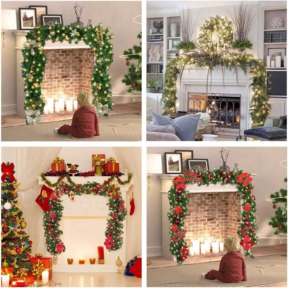 9FT Xmas Christmas Garland Artificial Wreath With LED Lights Stairs Home Rattan,The Style Shipped Is The Same As The Color In The Main Picture.