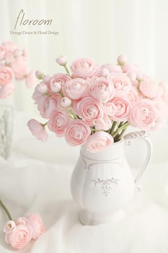 Floroom Ranunculus Artificial Flowers 18 Pcs Blush Faux Silk Mini Ranunculus Bulk Fake Wedding Filler Flowers for DIY Pink...