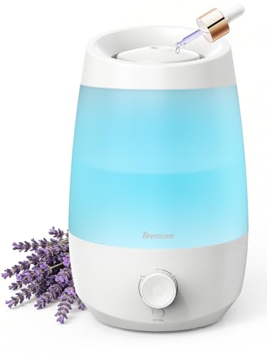 BREEZOME 2.5L Top Fill Humidifiers for Bedroom, 250ml/h Mist Output, 25hrs Humidifiers for Home, 7 Adjustable LED, Essenti...