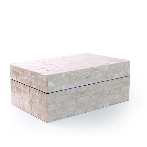 PEMAR Capiz Shell Jewelry Box with Lids Rectangular Keepsake Treasure Chest, Shelf Decorative Wooden Nacre Storage Box for...