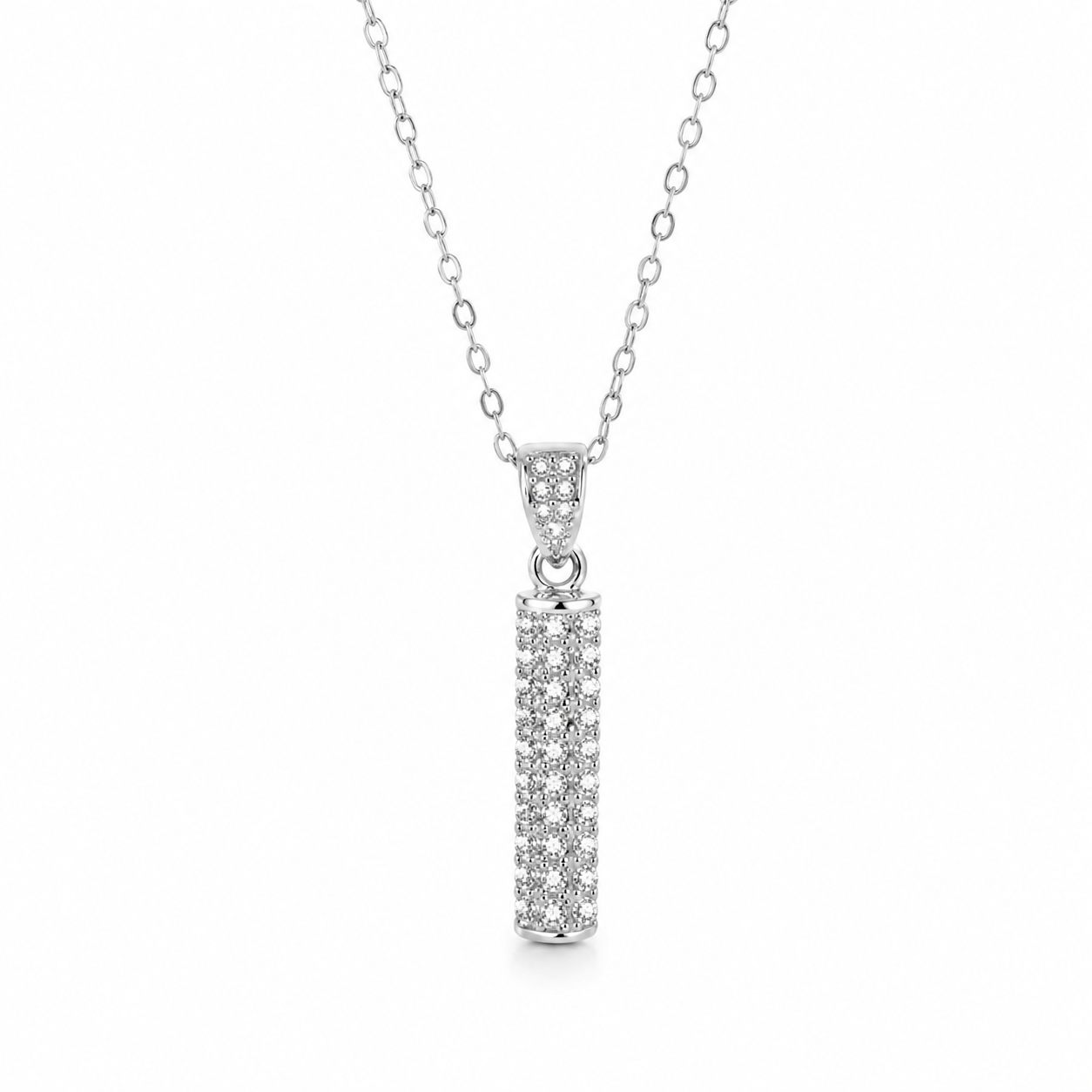 Delicate Stackable Sparkling CZ Bar Pendant Necklace, Silver Plated Copper Tiny Layering Necklace For Gift