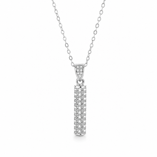 Delicate Stackable Sparkling CZ Bar Pendant Necklace, Silver Plated Copper Tiny Layering Necklace For Gift