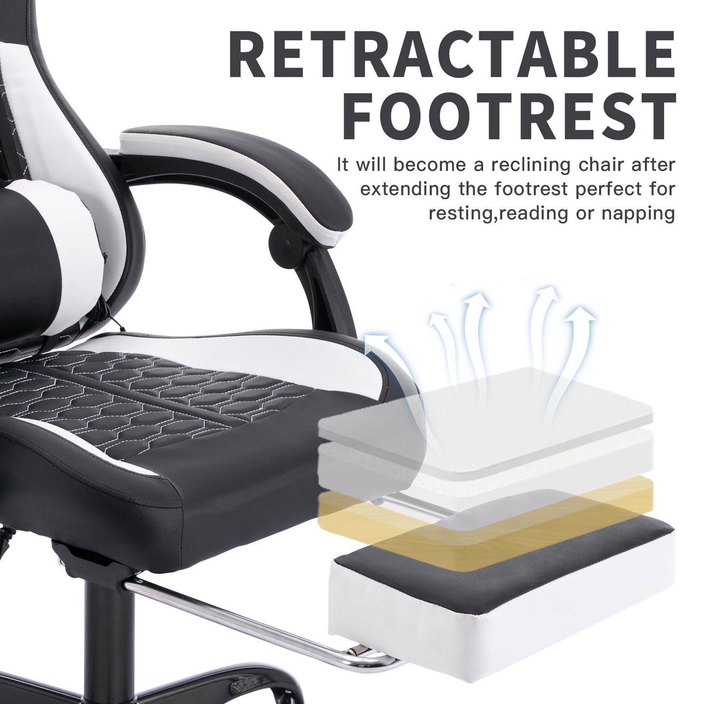 Gaming Chair With Massage,Ergonomic PC Gaming Chair With Footrest Comfortable Headrest And Lumbar Support,High Back PVC Leather,300LBS Black White
