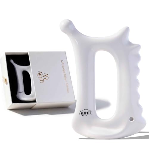 Aurift Ceramic 6‑in‑1 Gua Sha Tool for Face & Body, Jawline Sculpting, Double Chin Reduction, Lymphatic Drainage, Trigger ...