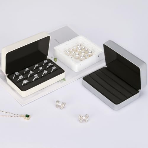 KUKUVR Velet Ring Storage Box for Multiple Rings, Travel Jewelry Stud Earrings Holder Case, 3 Slot Portable Ring Display O...