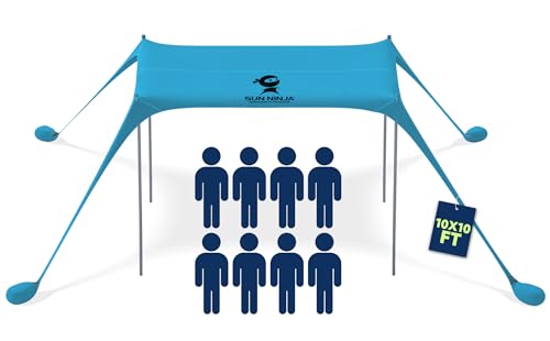 SUN NINJA Beach Tent Sun Shelter UPF50+ - Easy Pop Up Beach Canopy - Outdoor Shade for Camping Trips, Fishing, Backyard Fu...
