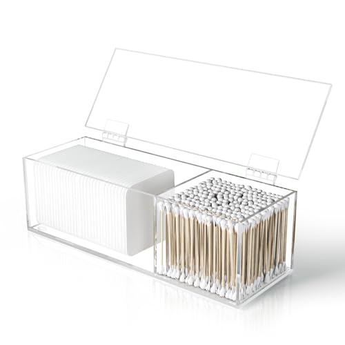 JHJFRAWY Clear Acrylic Qtip Holder for Clean Skin Club Clean² Pads Clean with Flip-Top Lid 2-Grid Canister Cotton Pad and ...