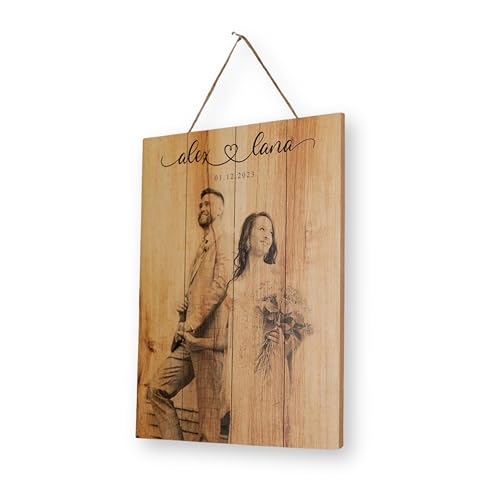 hun concept Personalized Wooden Photo Print from Your Picture, Custom Rustic Wall Art for Couples, Engraved Wood Picture P...