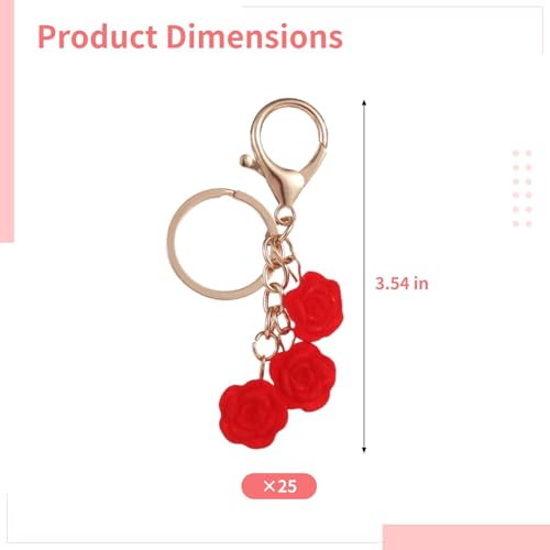 NIMBLOOM 25 Pcs Red Rose Keychains, Alloy Flower Keychain Bulk for Wedding Bridal Guests Souvenir, Romantic Party Favors S...