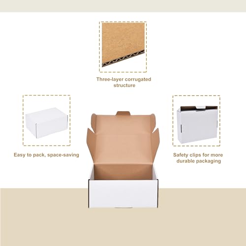 WINHPH 9x6x4 Inches Shipping Boxes Set of 15,White Corrugated Cardboard Box Literature Mailer for Small Business, Literatu...