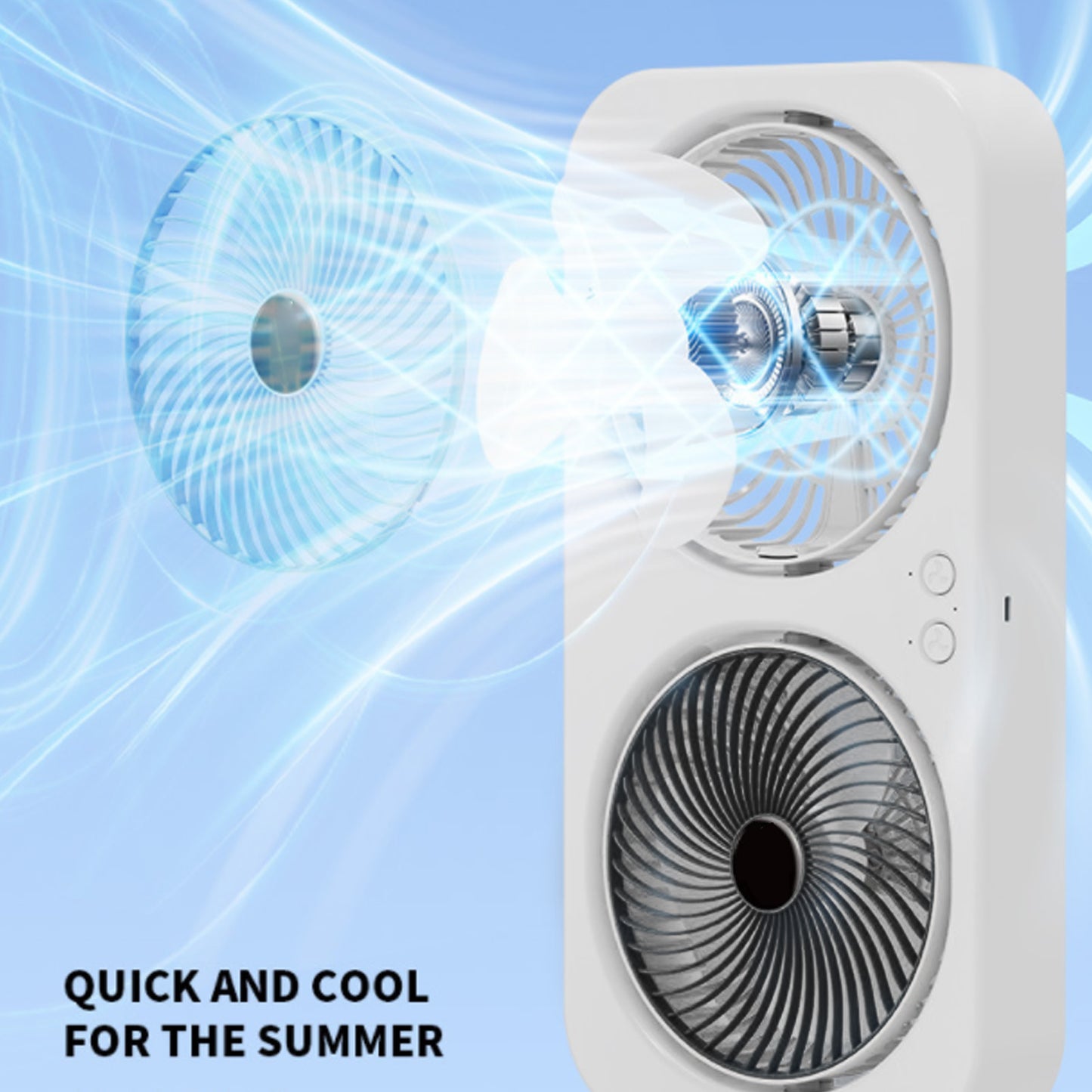 Tabletop Dual Fan USB Rechargeable Silent Air Circulation Fan With Brushless Motor Multi Speed Control For Home Dormitory Black