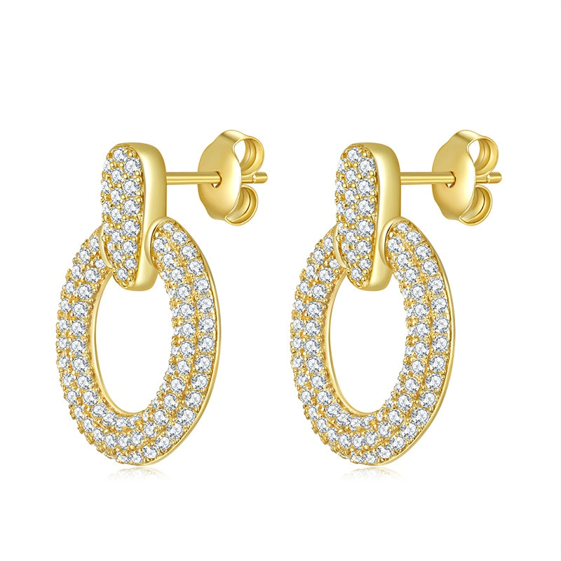 S925 Sterling Silver Gold Plated Moissanite Dangle Earrings  Full Pave Circle Drop Earrings With GRA Certificate Luxury Jewelry Gift Box Set
