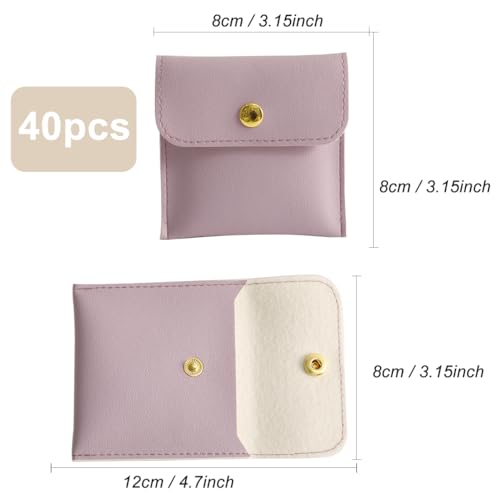 40pcs PU Leather Small Bags for Jewelry 8 x 8cm Snap Button Jewelry Packaging Bag Light purple Luxury Small Favor Bags Jew...