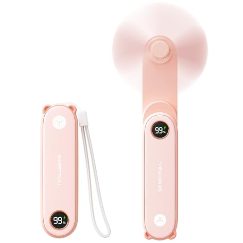 SWEETFULL Portable Handheld Mini Fan with LED Display, 3-in-1 Personal Foldable USB Rechargeable Hand Held Fan & Flashligh...