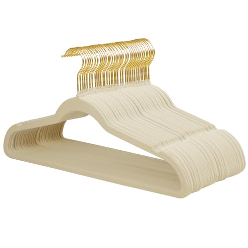 ManGotree Velvet Coat Hangers with 360° Swivel Gold Hook, Non-Slip Felt Suit Hangers, Slim Space Saving Clothes Hanger for...