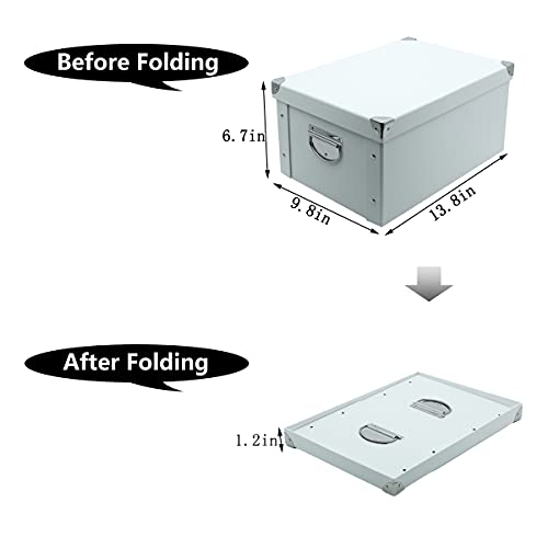 GUOZI Collapsible Storage Box, Decorative Memory Box with Lid & Metal Reinforced Corners, Cardboard File Bin with Handles,...