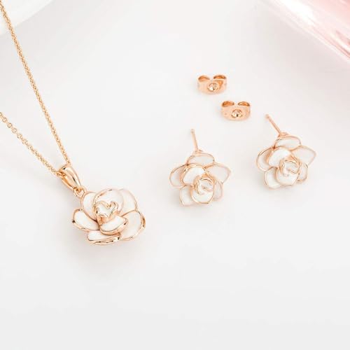EVEVIC Rose Flower Necklace Earrings Set for Women 18K Gold Plated Hypoallergenic Jewelry Sets
