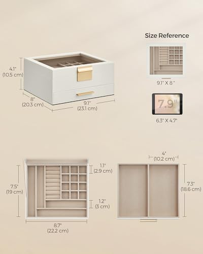 SONGMICS GISELLA Collection - Jewelry Box Organizer, 2-Layer Jewelry Storage with 1 Drawer, Shiny Metal Hardware, Glass Li...