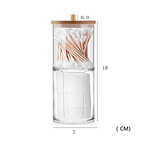 WJASI Qtip Holder Dispenser with Cotton Pads Jar Set Bamboo Lid Stackable Bathroom Counter Acrylic Organizer to Storage Co...