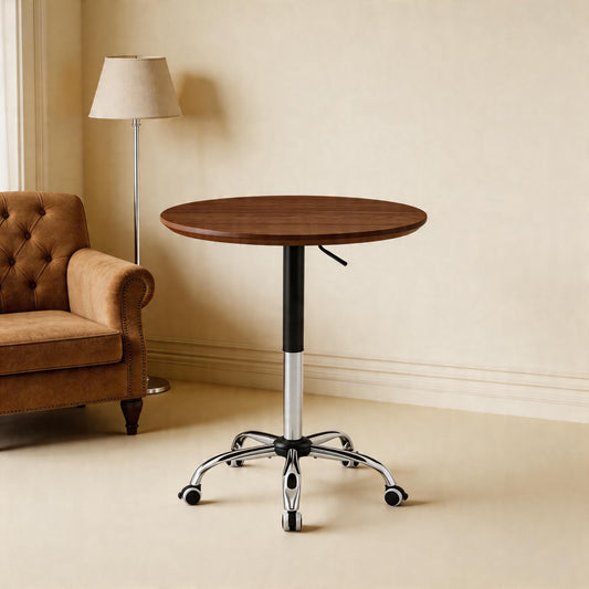 Walnut Height Adjustable Roll Side Table, Diameter 70 Cm, Modern Round Table For Home Office, Kitchen And Cafe
